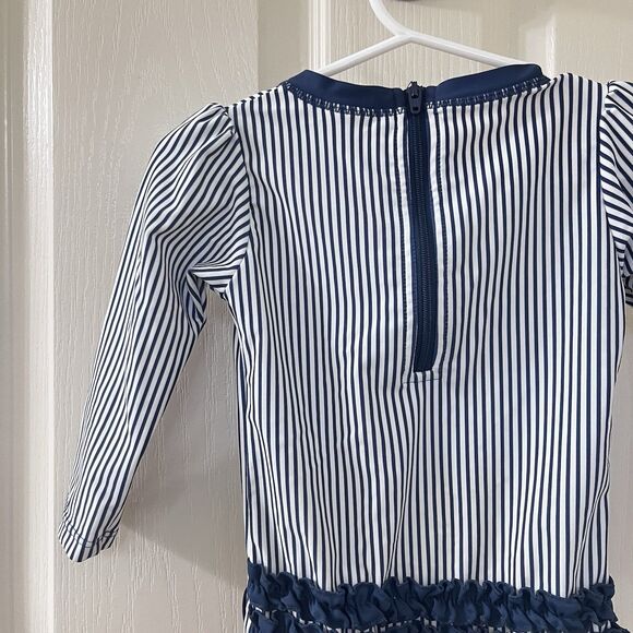 RuffleButts Navy Blue Striped One Piece Rash Guard Swimsuit Size 18-24 Months - Picture 11 of 15